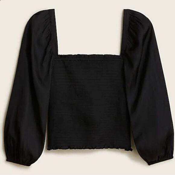 J. Crew Square Neck Smocked Featherweight Satin Top M - Picture 2 of 8